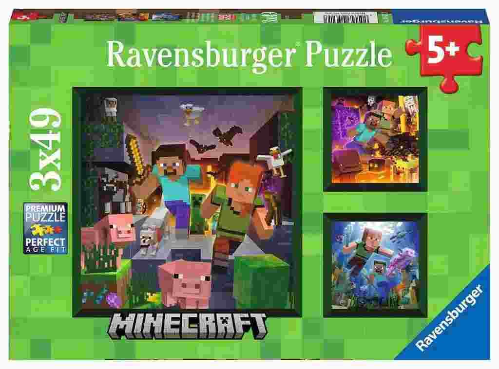 Ravensburger - Puzzle 3x49 Minecraft - 40-99 dielov