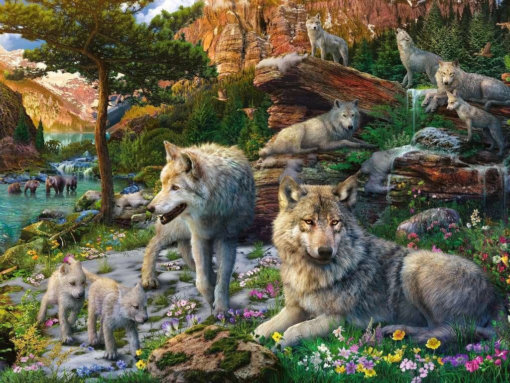 RAVENSBURGER Puzzle Vlci na jaře 1500 dílků