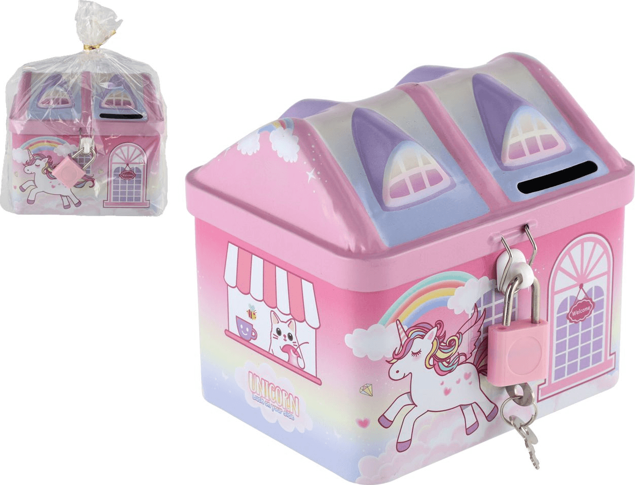 TEDDIES Plechová pokladnička Domeček jednorožce