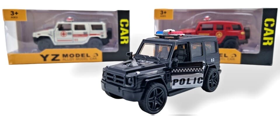 Terénne auto kovové 11cm  - policajné auto