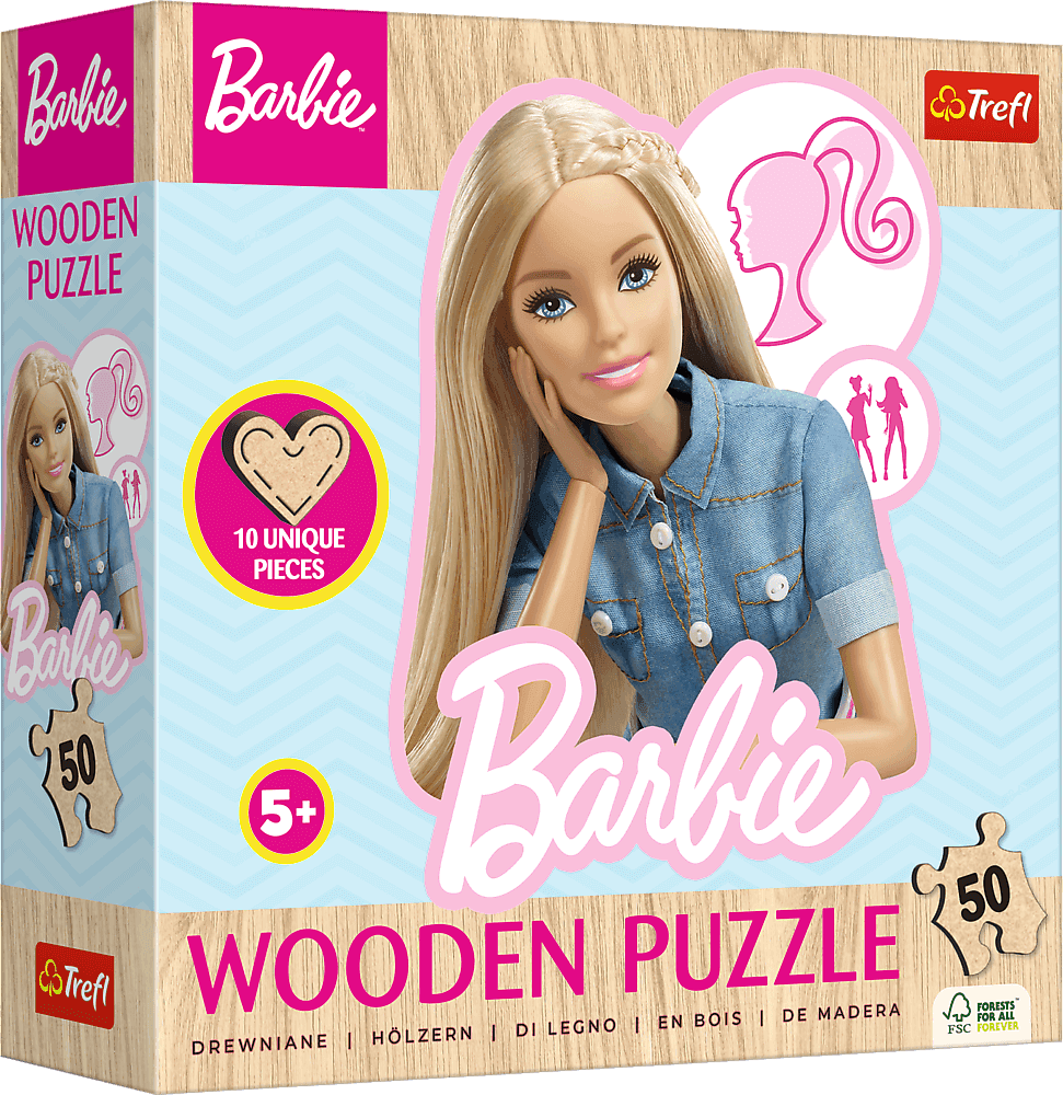 TREFL Dřevěné obrysové puzzle Barbie 50 dílků