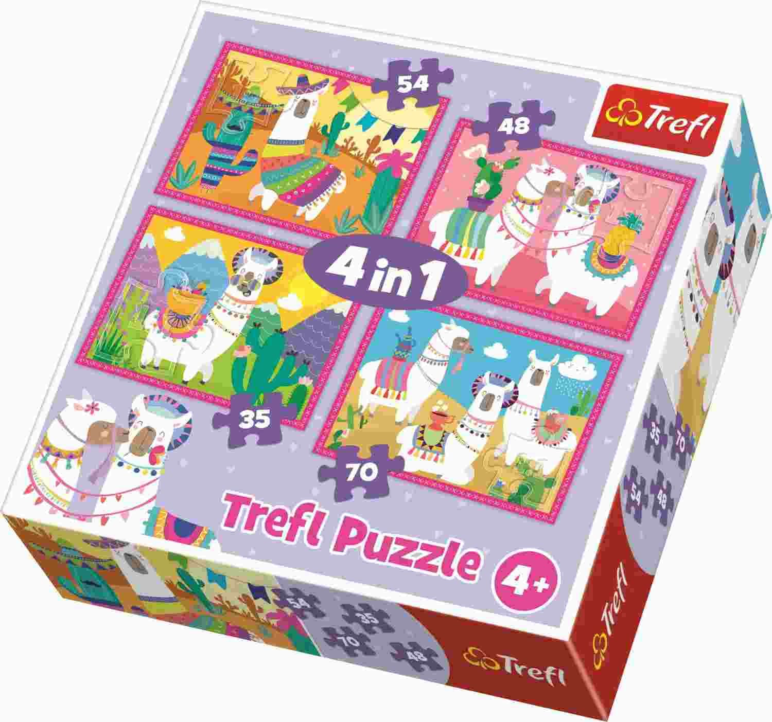 Trefl - Puzzle 4in1 Merry Llamas - 1-39 dielov