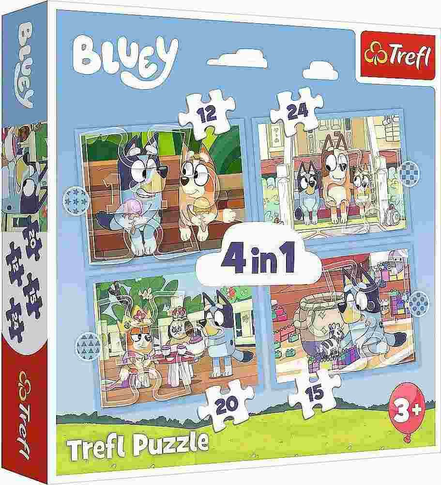 Trefl - Puzzle 4v1 Bluey and his world - 1-39 dielov