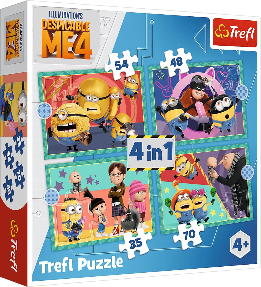 Trefl - Puzzle 4v1 Crazy Minions - 1-39 dielov