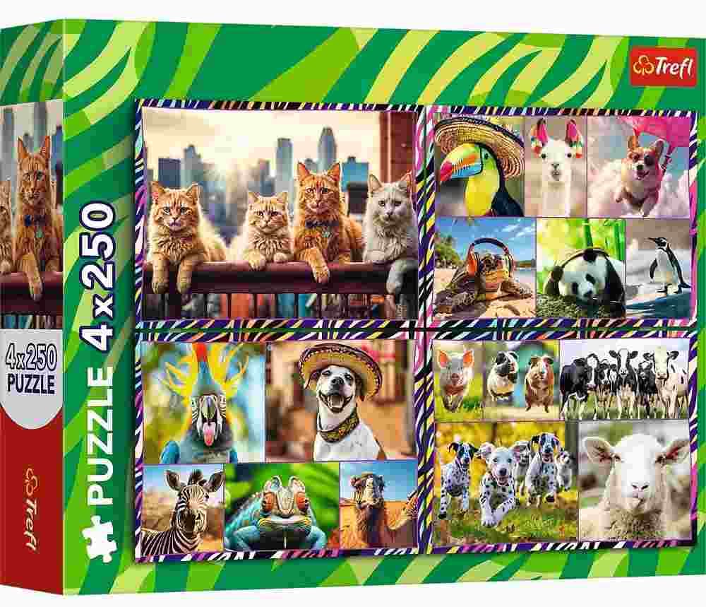 Trefl - Puzzle 4x250 Funny animals - 250 dielov