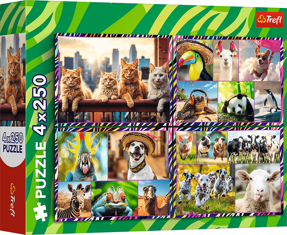 TREFL Puzzle Zábavná zvířata 4x250 dílků
