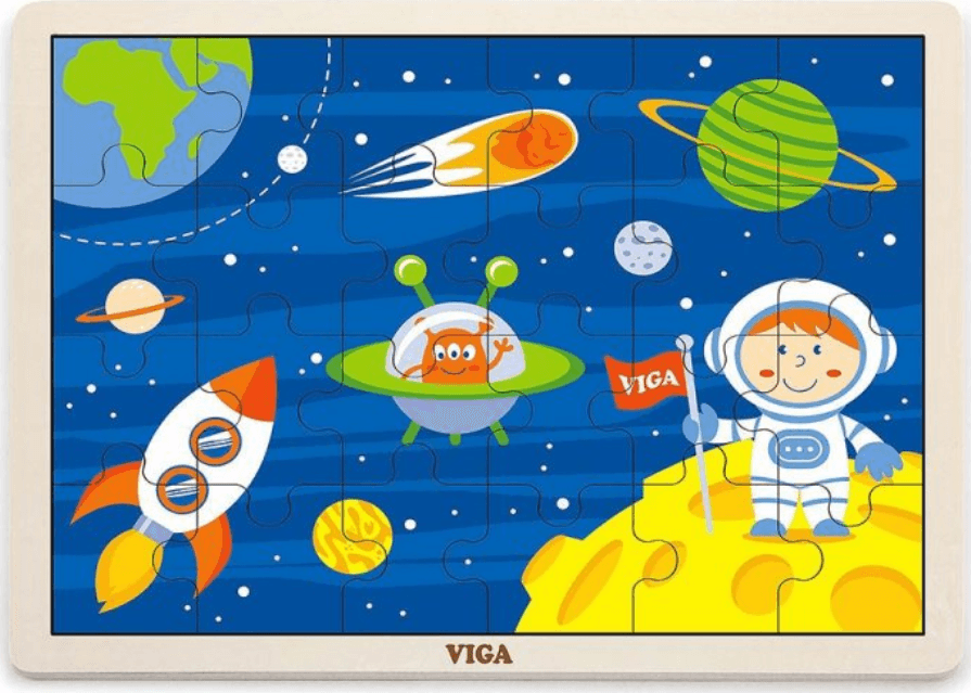 VIGA Dřevěné puzzle Cesta do vesmíru 24 dílků