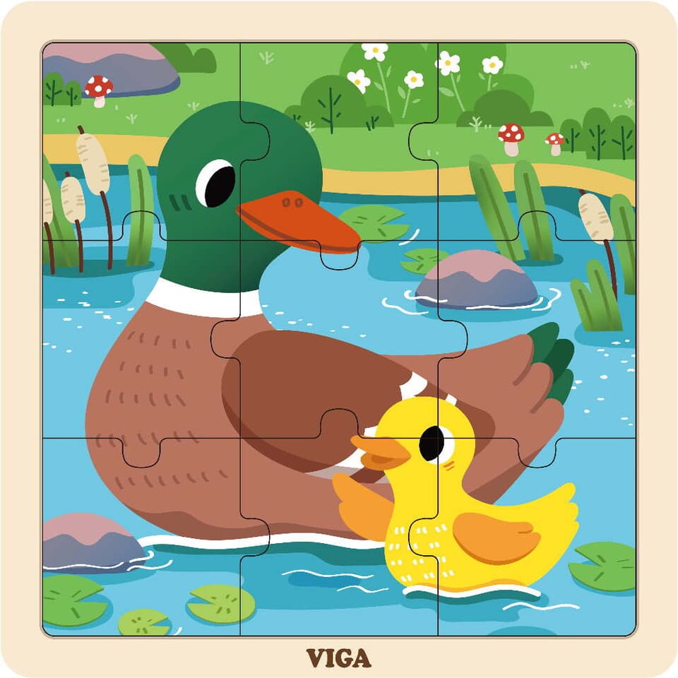 Viga Drevené puzzle Kačičky 9ks