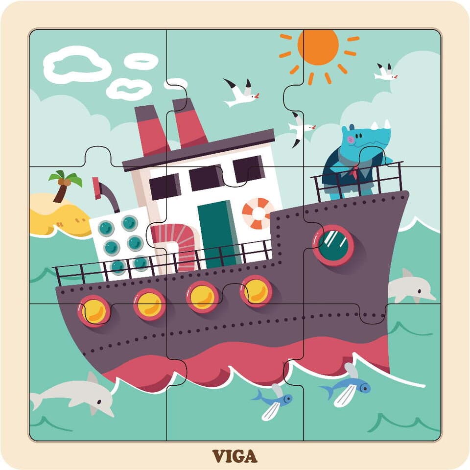 Viga Drevené puzzle Loď 9ks