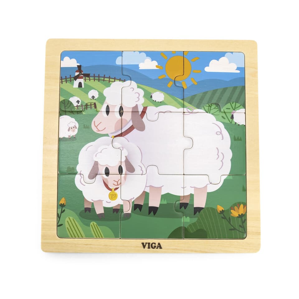 Viga Drevené puzzle Ovečky 9ks