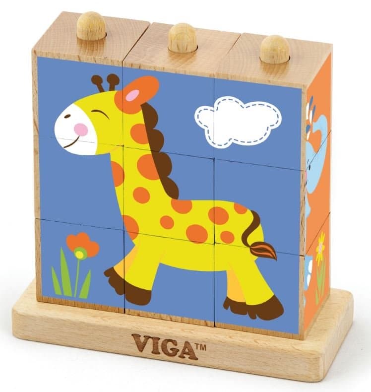 VIGA Nasouvací kostky Safari, 9 kostek