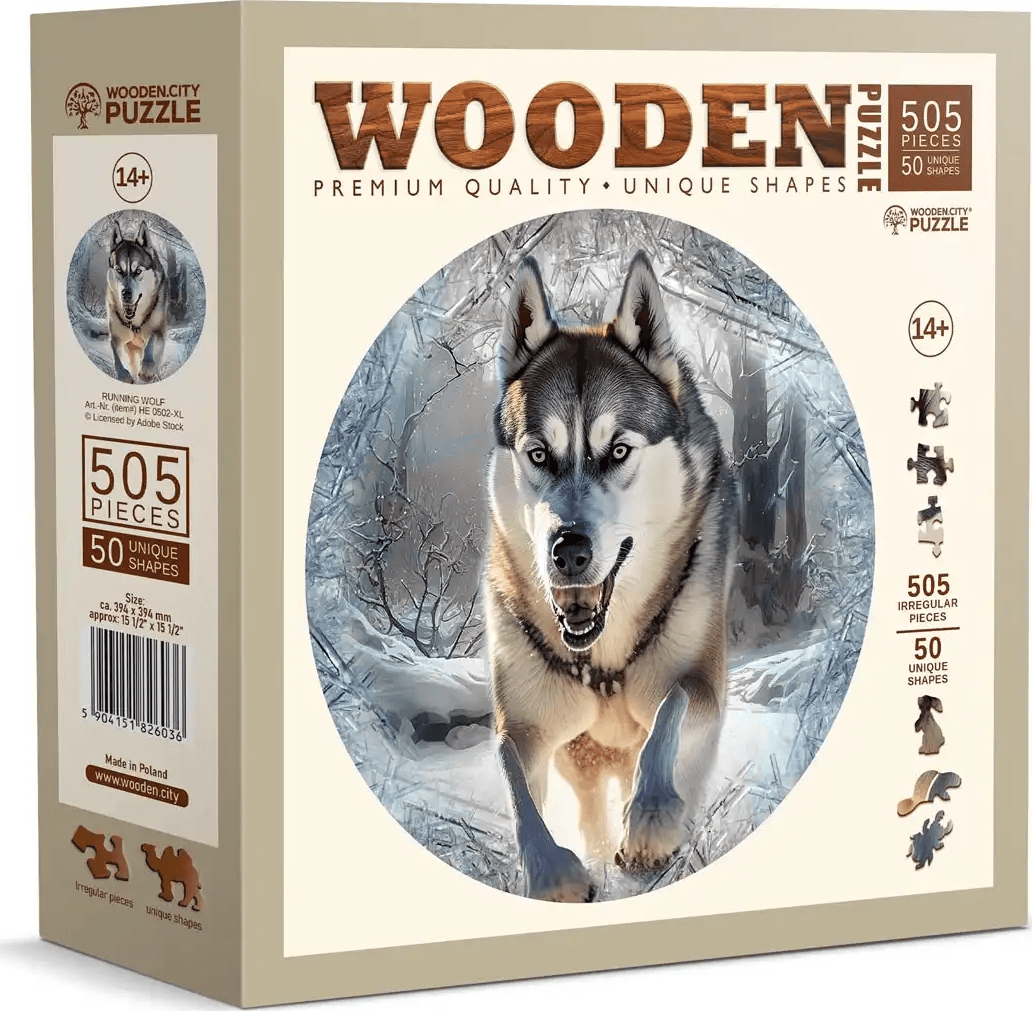 WOODEN CITY Dřevěné puzzle Běžící vlk 505 dílků